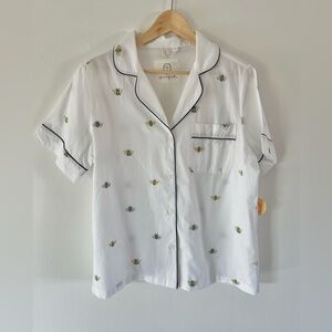 Printfresh Bee Keeper Button Front Organic Cotton Poplin Short Sleeve Pajama Top